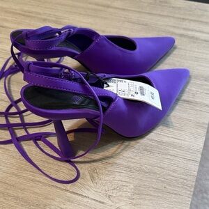 Zara NWT Purple Pointed-Toe Lace-Up Stiletto Heels